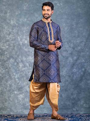 navy blue  kurta dhoti  set for men with embroidered work 2