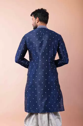 navy blue  kurta dhoti  set for men with embroidered work