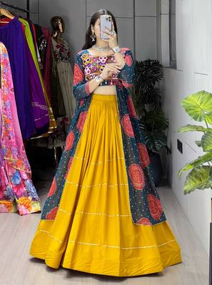 MUSTERD RAMA  RAYON COTTON EMBROIDERY NAVRATRI CHANIYA CHOLI- full stitched free size 2