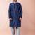 navy blue dupion kurta pyjama set for men with solid design
