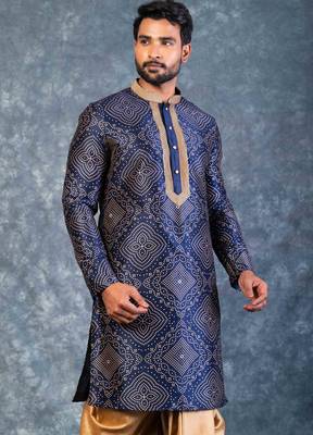 navy blue  kurta dhoti  set for men with embroidered work 3
