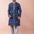 navy blue dupion kurta pyjama set for men with solid design