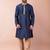 navy blue dupion kurta pyjama set for men with solid design