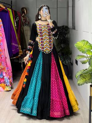MULTICOLOR RAYON COTTON EMBROIDERY NAVRATRI CHANIYA CHOLI- full stitched free size 1