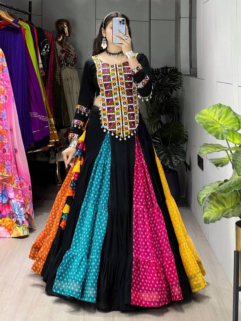 MULTICOLOR RAYON COTTON EMBROIDERY NAVRATRI CHANIYA CHOLI- full stitched free size