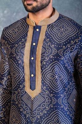 navy blue  kurta dhoti  set for men with embroidered work 4