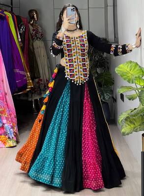 MULTICOLOR RAYON COTTON EMBROIDERY NAVRATRI CHANIYA CHOLI- full stitched free size 2