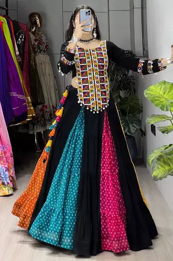 MULTICOLOR RAYON COTTON EMBROIDERY NAVRATRI CHANIYA CHOLI- full stitched free size