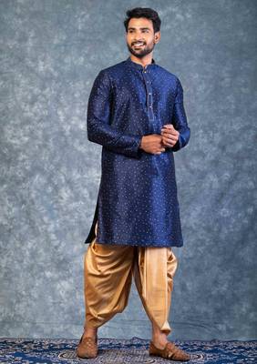 navy blue  kurta dhoti  set for men with embroidered work 2