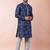 navy blue dupion kurta pyjama set for men with solid design