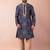 navy blue dupion kurta pyjama set for men with solid design