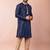 navy blue dupion kurta pyjama set for men with solid design
