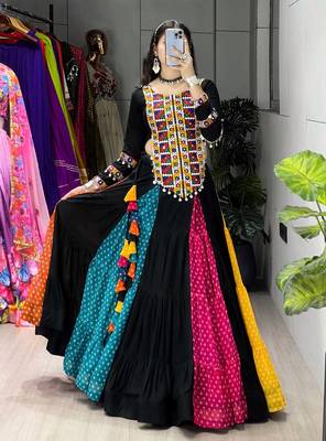 MULTICOLOR RAYON COTTON EMBROIDERY NAVRATRI CHANIYA CHOLI- full stitched free size 3