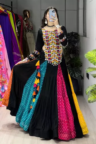 MULTICOLOR RAYON COTTON EMBROIDERY NAVRATRI CHANIYA CHOLI- full stitched free size