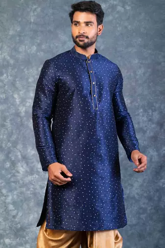 navy blue  kurta dhoti  set for men with embroidered work