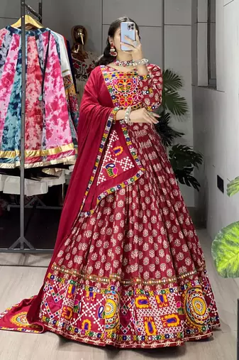 MULTICOLOR  RAYON COTTON EMBROIDERY  SEMI STICHED NAVRATRI CHANIYA CHOLI