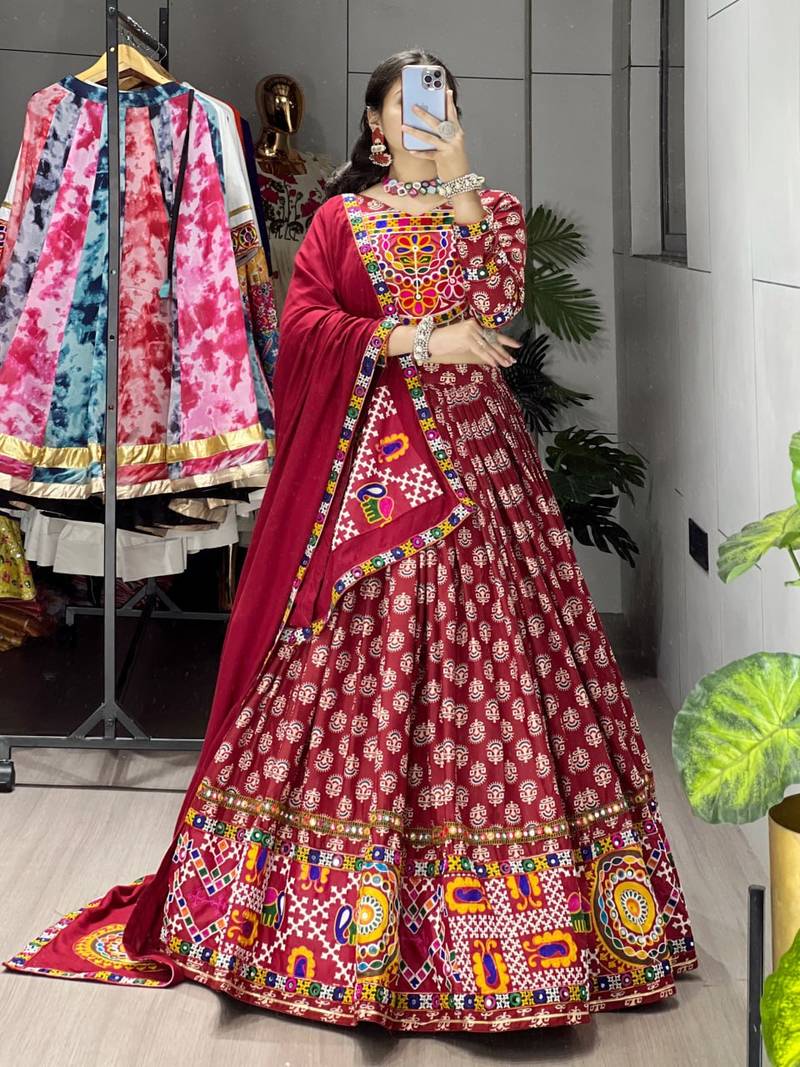 MULTICOLOR  RAYON COTTON EMBROIDERY  SEMI STICHED NAVRATRI CHANIYA CHOLI