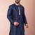 navy blue dupion kurta pyjama set for men with solid design