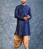 navy blue  kurta dhoti  set for men with embroidered work