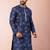 navy blue dupion kurta pyjama set for men with solid design