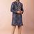 navy blue dupion kurta pyjama set for men with solid design