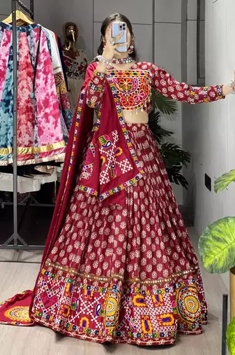 MULTICOLOR  RAYON COTTON EMBROIDERY  SEMI STICHED NAVRATRI CHANIYA CHOLI