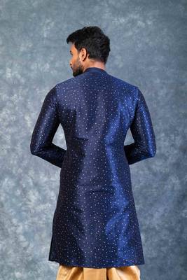 navy blue  kurta dhoti  set for men with embroidered work 4