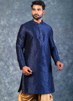 navy blue  kurta dhoti  set for men with embroidered work 2