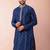 navy blue dupion kurta pyjama set for men with solid design