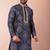 navy blue dupion kurta pyjama set for men with solid design