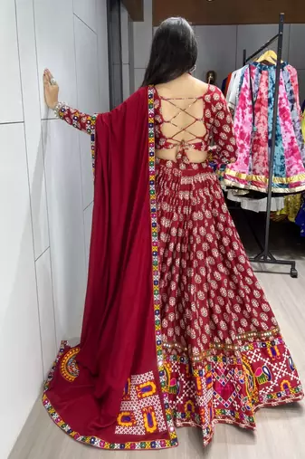MULTICOLOR  RAYON COTTON EMBROIDERY  SEMI STICHED NAVRATRI CHANIYA CHOLI