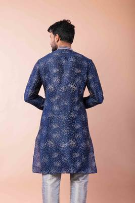 navy blue dupion kurta pyjama set for men with solid design 4