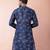 navy blue dupion kurta pyjama set for men with solid design