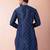 navy blue dupion kurta pyjama set for men with solid design