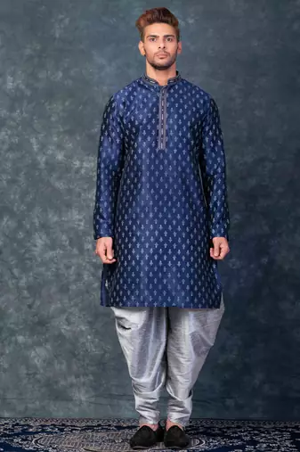 navy blue  kurta dhoti  set for men with embroidered work