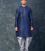 navy blue  kurta dhoti  set for men with embroidered work