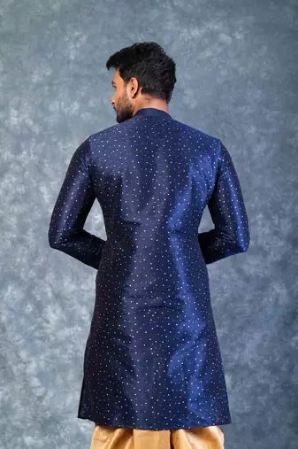 navy blue  kurta dhoti  set for men with embroidered work