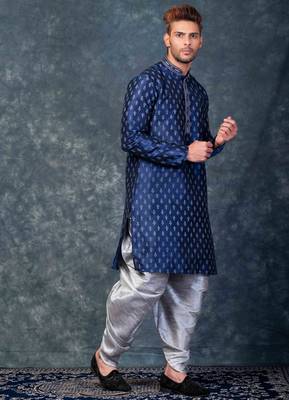 navy blue  kurta dhoti  set for men with embroidered work 2