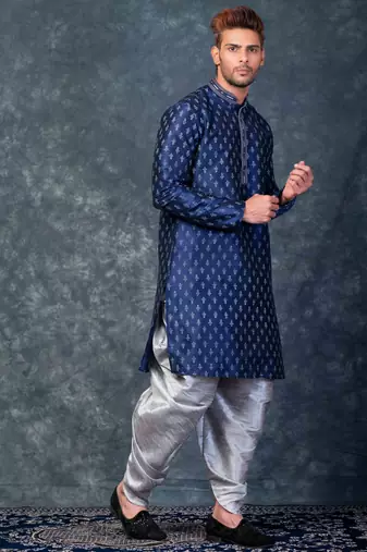 navy blue  kurta dhoti  set for men with embroidered work