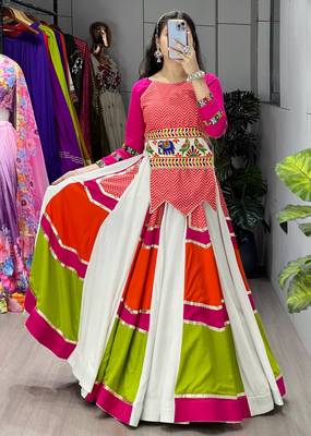 MULTICOLOR RAYON COTTON EMBROIDERY NAVRATRI CHANIYA CHOLI- full stitched free size 4