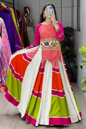 MULTICOLOR RAYON COTTON EMBROIDERY NAVRATRI CHANIYA CHOLI- full stitched free size