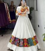 WHITE RAYON COTTON EMBROIDERY  SEMI STICHED NAVRATRI CHANIYA CHOLI