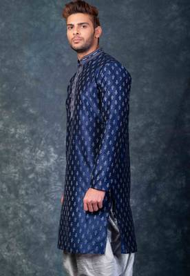 navy blue  kurta dhoti  set for men with embroidered work 3