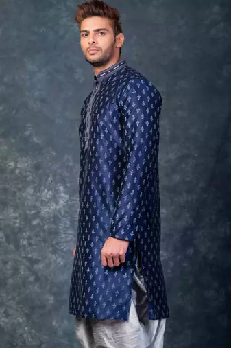 navy blue  kurta dhoti  set for men with embroidered work
