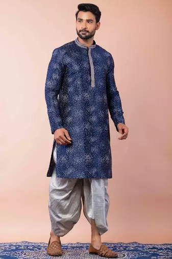 navy blue  kurta dhoti  set for men with embroidered work