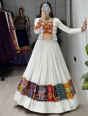 WHITE RAYON COTTON EMBROIDERY  SEMI STICHED NAVRATRI CHANIYA CHOLI 2