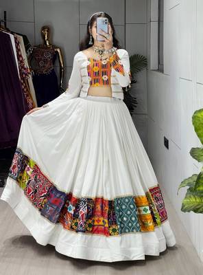 WHITE RAYON COTTON EMBROIDERY  SEMI STICHED NAVRATRI CHANIYA CHOLI 3