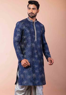 navy blue  kurta dhoti  set for men with embroidered work 3