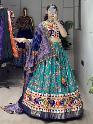FIROZI SILK EMBROIDERY NAVRATRI CHANIYA CHOLI- full stitched free size 1