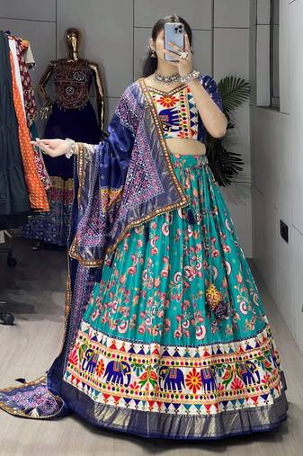 FIROZI SILK EMBROIDERY NAVRATRI CHANIYA CHOLI- full stitched free size